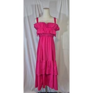 Sofia Made In Italy Hot Pink Ruffle Tiered Cotton Midi Dress S M